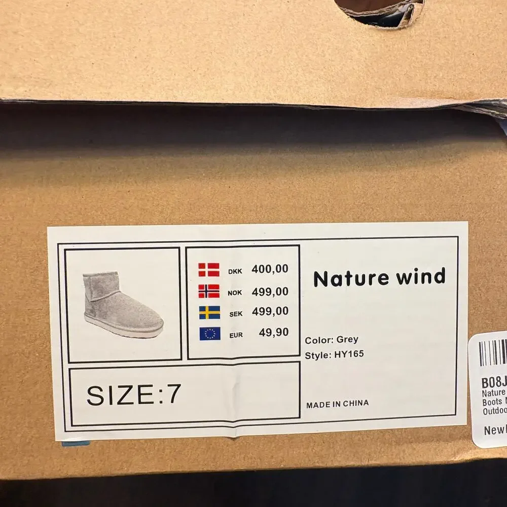 Nature Wind Suede Boots 7 NWT Gray Ankle Booties Waterproof Faux Fur